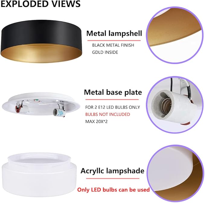 Modern Flush Mount Ceiling Light,Minimalist Close to Ceiling Lighting Fixture,Black and Gold Circular Ceiling lamp for Bedroom,Dining Room,Entry,Hallway,Balcony, Bathroom (12.5'')