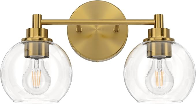 VONLUCE Bathroom Light Fixtures, 2-Light Vanity Light with Globe Glass Shades E26 Sockets, Bathroom Lights Over Mirror for Bedroom Hallway Living Room, Gold Finish