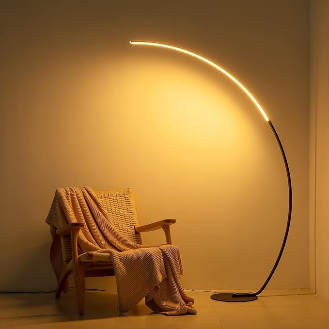 NUÜR Arc Floor Lamp with Remote Control - Modern Standing Bright LED Floor Lamp for Living Room Bedroom Office - Adjustable Color Temperatures and Stepless Dimming - 67" Tall, Black