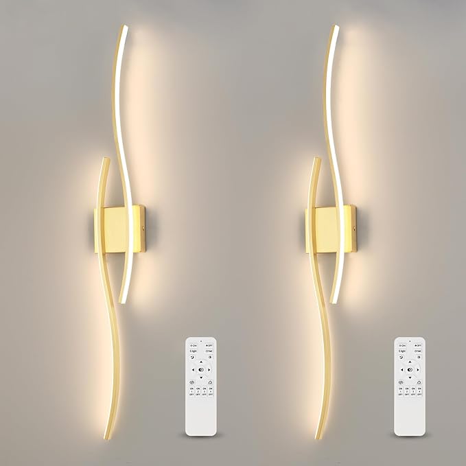 Modern LED Wall Sconce Set of Two with Remote Control, 40" Dimmable Wall Sconces Lighting Set of 2, Gold Wall Light with Timer, LED Wall Lamp Indoor for Bathroom Living Room Bedroom Corridor