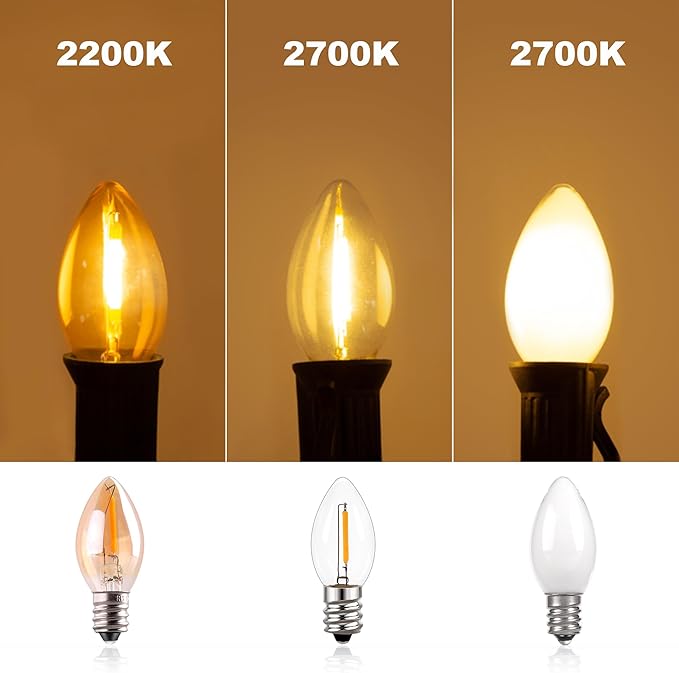C7 Candelabra Led Light Bulbs, Small Night Light Bulb, 0.6 Watt Equivalent 7W Incandescent, E12 120V Lamp, Warm White 2700K Nightlight Replacement Bulb for Window Candle & Chandeliers, 5 Pack