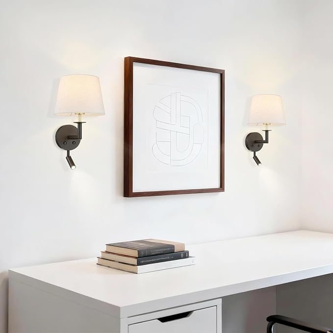 XiNBEi Lighting Bedroom Wall Sconce, Classic Headboard Hardwired Wall Light with LED Integrated Reading Light in Dark Bronze for Bedroom Entry Living Room XB-W490-LED-DBS