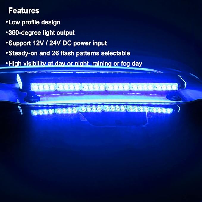WOWTOU Roof Strong Magnetic Flashing 56 LED Blue Emergency Strobe Light Bar for Volunteer Firefighter EMS Law Enforcement Vehicles Police Cars, Double Side Safety Warning Beacon Lights