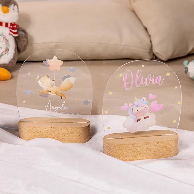 Personalized 6 Animal Baby Night Light Custom Name Night Light Baby Gift Baby Night Lamp Bedroom Decor Kids Night Light Toddler Gifts Boy Girl Night Lamp Child Bedroom Light Bedside Acrylic Lamp