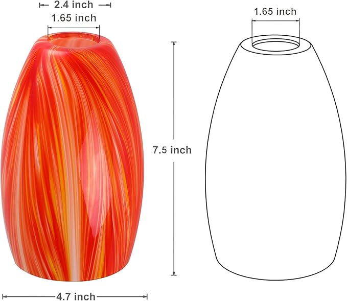 Oval Art Glass Lamp Shade Only Glass Light Cover Replacement for Kitchen Island replacement glass shades for Mini Pendant Ceiling Lights Chandelier Red and Orange
