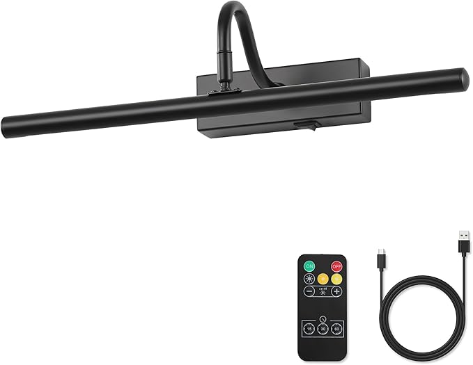 Picture Light,10000mAh Picture Lights for Wall with Remote,15.75 inch Art Light for Paintings, Gallery Lighting for Photo,Mirror,Artwork Frame,Portrait(Black)