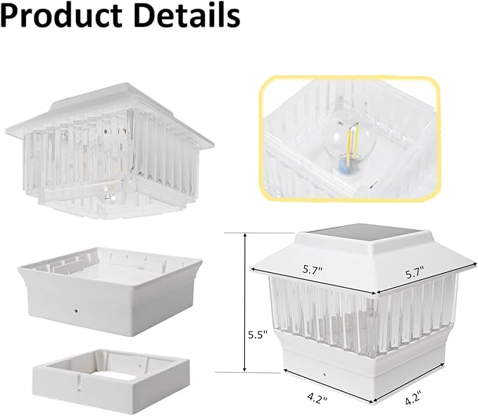 4-Pack White Solar Post Cap Lights, 50 Lumen 3-Color Selectable (3000K/4000K/6000K), Fits 4x4 Vinyl & 3.5x3.5 Wood Posts, Matte Finish Solar Lights Outdoor
