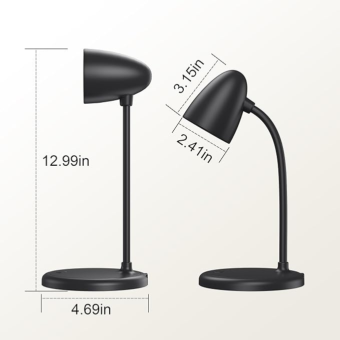 LED Desk Lamp for Home Office,3 Light Colors,Table Lamp,Dimmable Reading Light for Bedside Small Desk Lamp for College Dorm Room,Bedroom Desk Light,Black