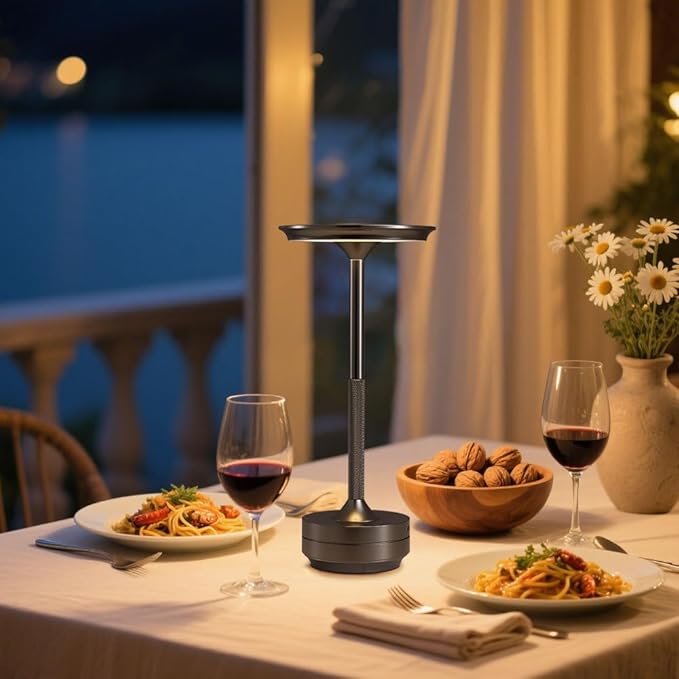 Rechargeable Cordless Table Lamps, Portable 5000mAh Outdoor Table Light, 3 Color Stepless Dimming LED BedsideTable Lamp with Memory Function, Battery Lamp For Kitchen/Dinner/Patio/Restaurant(Black)