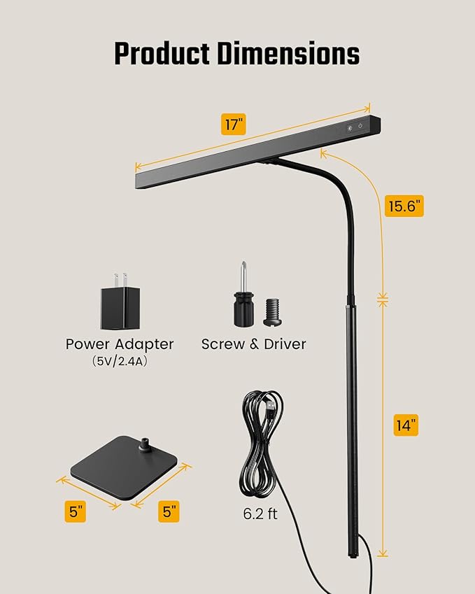 SUPERDANNY LED Desk Lamp for Home Office, Eye-Caring Desk Light with Base, 12W Touch Control 3 Colors Dimmable Brightness, Gooseneck Architect Lamp for Computer Monitor Reading Workbench, Black