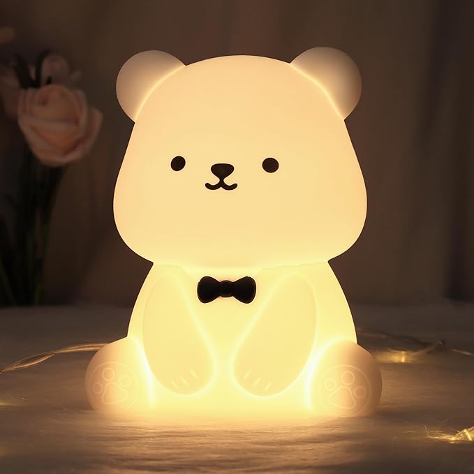 Attivolife Teddy Bear Night Light for Kids, Baby Nursery Beside Silicone Lamp, Protable USB Rechargeable Kids' Bedroom Nightlight with 8 Color Lights, Birthday Christmas Gifts for Girl Boy Children
