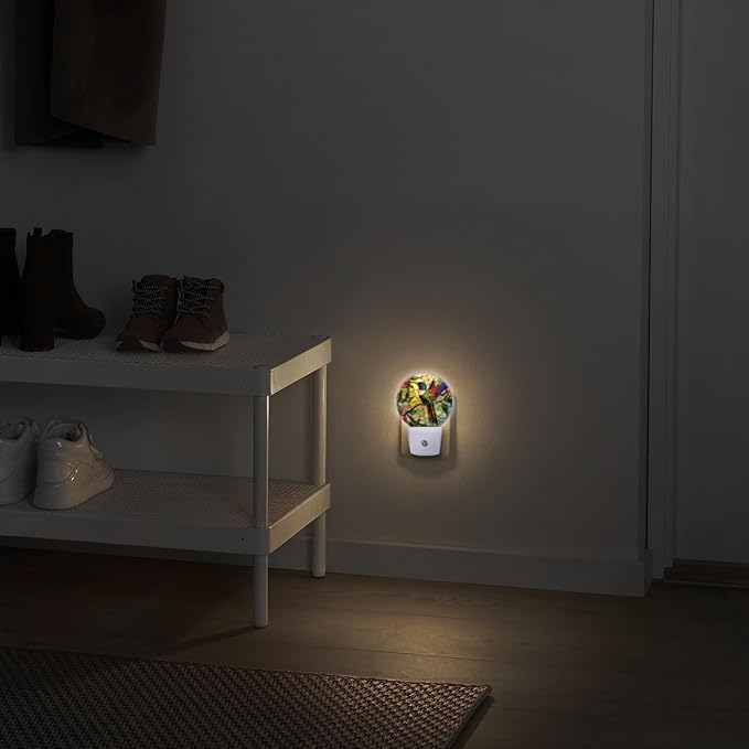 LED Night Lights Lamp with Dusk to Dawn Sensor, Colorful Hummingbird Perched On Branch Night Light Plug Into Wall for Kids Room, Bedroom, Bathroom, Kitchen, Hallway