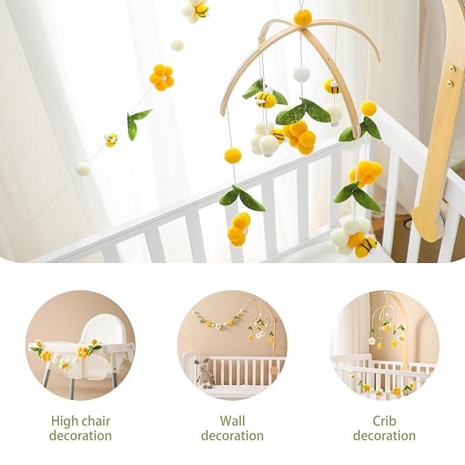 Baby Mobile for Crib Crib Nursery Mobile for Boys Girls Boho Bee Flower Nursery Decor Soothe Toy Baby Shower Set for Infant Bedroom Hanging Decoration Toy