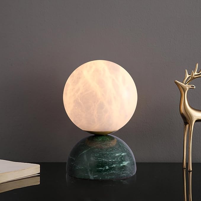 Handcrafted Natural Spanish Alabaster Stone Moon Lamp with Marble Base Elegant LED Night Light Premium Mini Table Lamp for Home, Office, and Luxury Decor