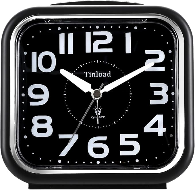 5.5" Large Analog Alarm Clock Silent Non Ticking, Gentle Wake, Beep Sounds, Increasing Volume, Battery Operated Snooze and Manual Light, Easy Set, Black (Best for Elder)