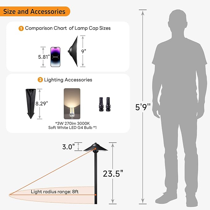 Gardenreet Brass Low Voltage Landscape Lighting - 12V LED Path Light IP65 Waterproof, Pathway Outside Lights for Yard Walkway Garden with 3W 3000K Soft White G4 Replaceable Bulb (12 Pack)