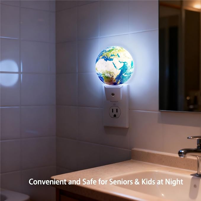 Plug-in Earth Night Light Earth Globe Night Lights Plug into Wall with Auto on/Off Sensor, 0.5W LED Nightlight for Bedroom Bathroom Kitchen Hallway