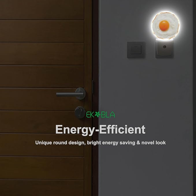 EKOBLA Fired Egg Funny Plug-in Nightlights Food Pattern Night Lights Plug into Wall Home Auto Sensor LED Dusk to Dawn Light for Bedroom Bathroom Kitchen Corridor