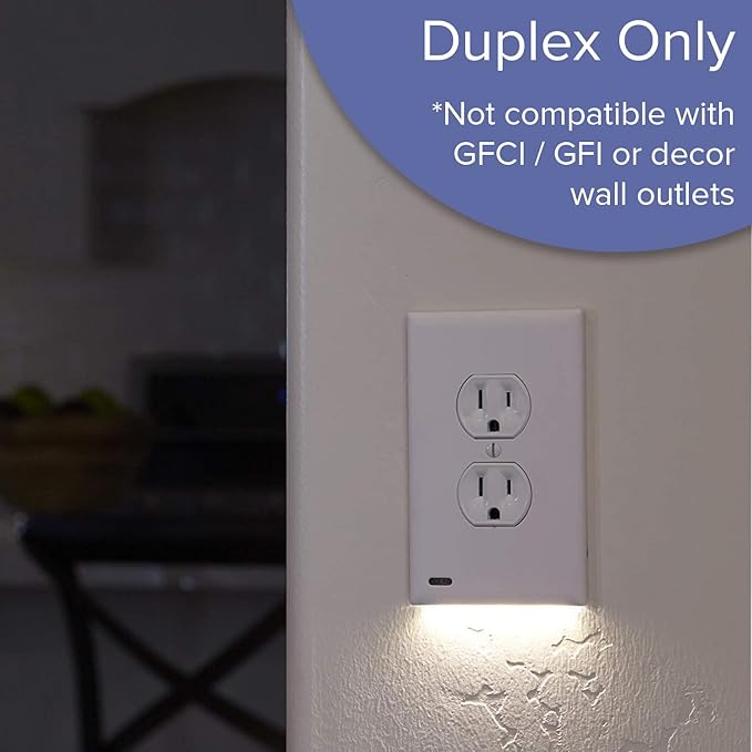3 Pack - SnapPower GuideLight [for Duplex Outlets] - Replaces Plug-In Night Light - Electrical Receptacle Wall Plate With LED Night Lights - Auto On/Off Sensor - (Duplex, White)