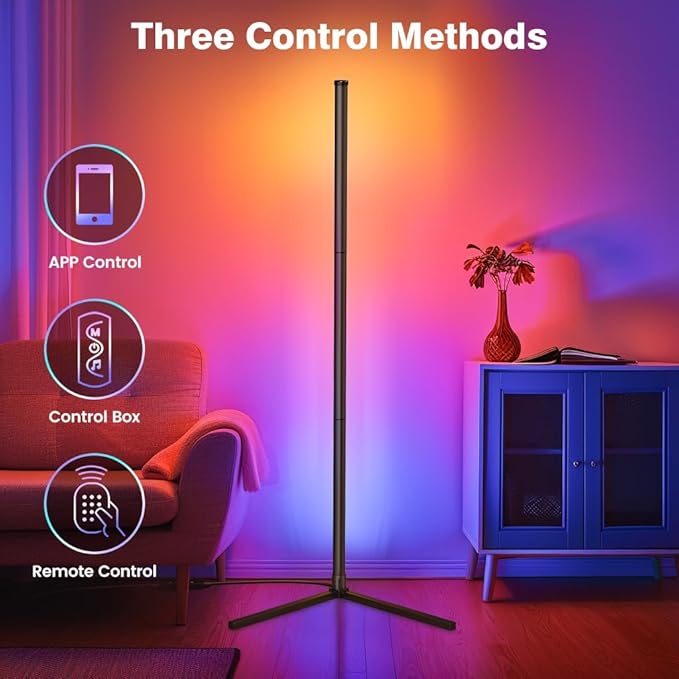 RGB Corner Floor Lamp, Dream Color LED Light Bar with App Remote, Music Sync Dimmable Modern Standing Lamp for Gaming Room Living Room Bedroom (47"/57" Height)