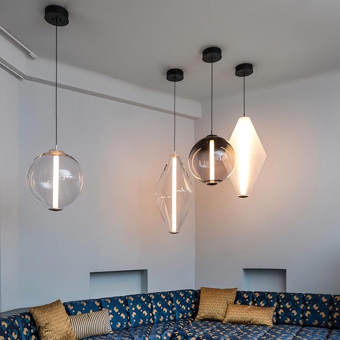 RUIBO Simplicity Double Cone LED Pendant Light,Nordic Gradient White Glass Hanging Lamp,Bedside Lamp,for Bar Bedroom Loft Living Room Dining Table Light Fixture (L25 H47cm)