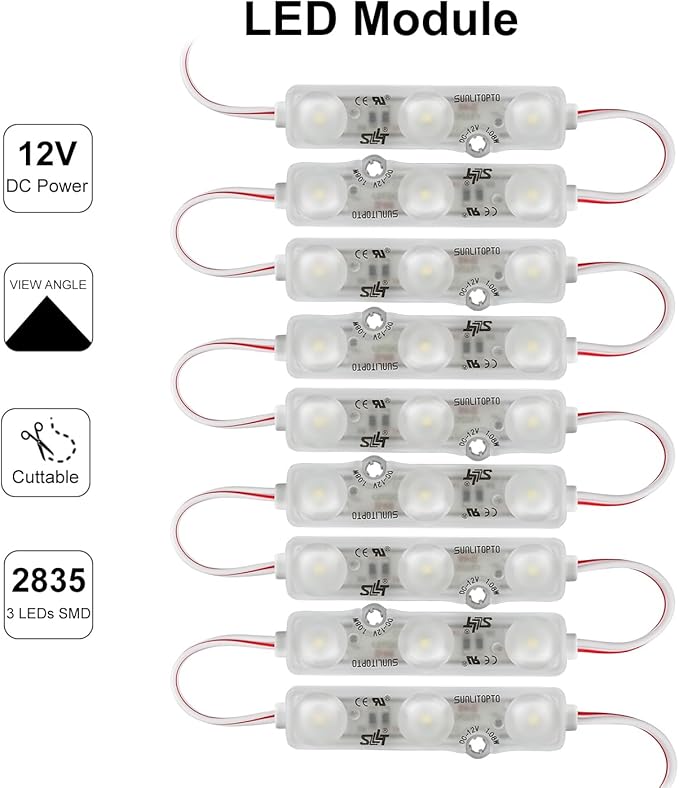 LED Module, Window Mirror Light White100pcs 50 Ft 2835 SMD LED Module Waterproof Light for Letter Sign Advertising Signs with Tape Adhesive Backside (Cool White)