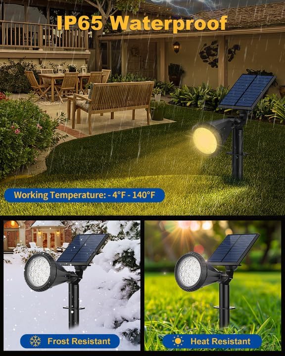 Solar Spot Lights Outdoor, 4 Pack Outdoor Solar Lights for Yard, 4 Lighting Mode Solar Landscape Spotlights with Auto On/Off, 2-in-1 Waterproof Wall Lights for Garden, Walkway (Warm White)