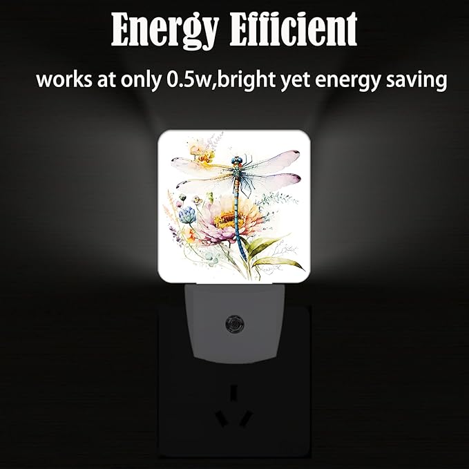 Watercolor Dragonfly Night Light,Plug Into Wall Decor for Stairway,Hallway,Kitchen,Dusk to Dawn Sensor Nightlights for Boys/Girls/Women/Men Room Gifts