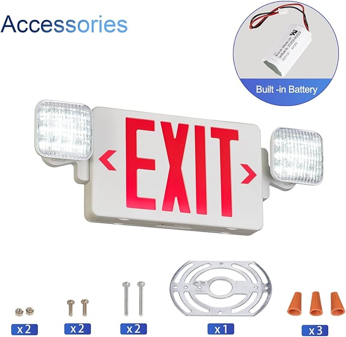 CM MZY Red Exit Sign with Emergency Light, Two Adjustable Square Head,Exit Sign with Battery Backup,Exit Signs Combo for Business,US Standards,UL Certified,120V/277V AC,6 Pack
