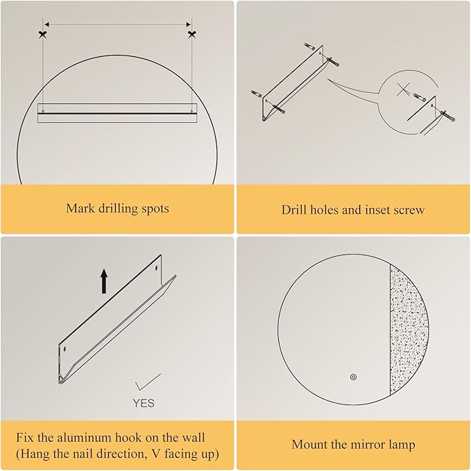 ONEWISH LED Wall Sconce, Dimmable Mirror Wall Lamp,16.93 inch Round Wall Lights for Bedroom with Memory Function, Wall Lamps for Living Room Entryway, Bronze