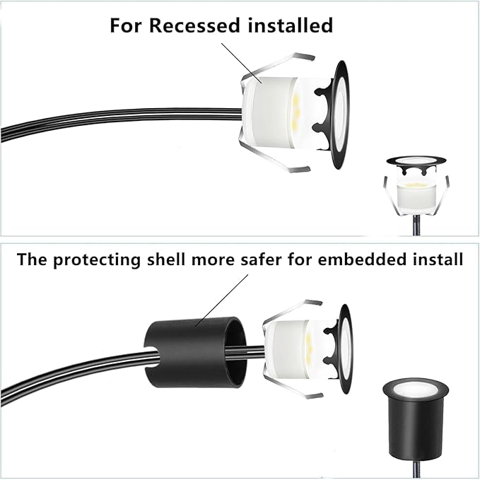 LED Recessed Deck Light Kits with Protecting Shell,LED Outdoor Landscape Lighting Warm White IP67 Waterproof,DC 12V Low Voltage for Garden,Yard,Stair,Patio,Kitchen Decoration In Ground(10pcs)