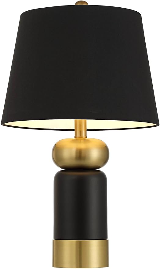 360 Lighting Anthem 21 3/4" High Small Modern Accent Table Lamp Black Gold Brass Finish Metal Single Fabric Black Shade Living Room Bedroom Bedside Nightstand House Office Home Reading Kitchen