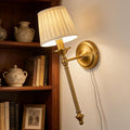 Plug In Dimmable Wall Lamp,Plug-In or Hardwired Installation Wall Sconce with Beige Fabric Pleated Shade for Wall Painting,Modern Living Room, Bedroom, Hallway,Led Bulbs Included-(Copper Color)