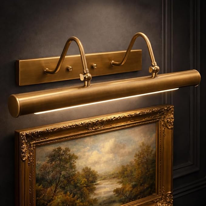 Luminaire Raw Brass Modern Painting Light - Vintage Vanity Dimmable Artwork Lighting Canvas - 270° Movable Sconce Framed Artwork, Wall Lighting for Picture Wall Light (Polished Brass)