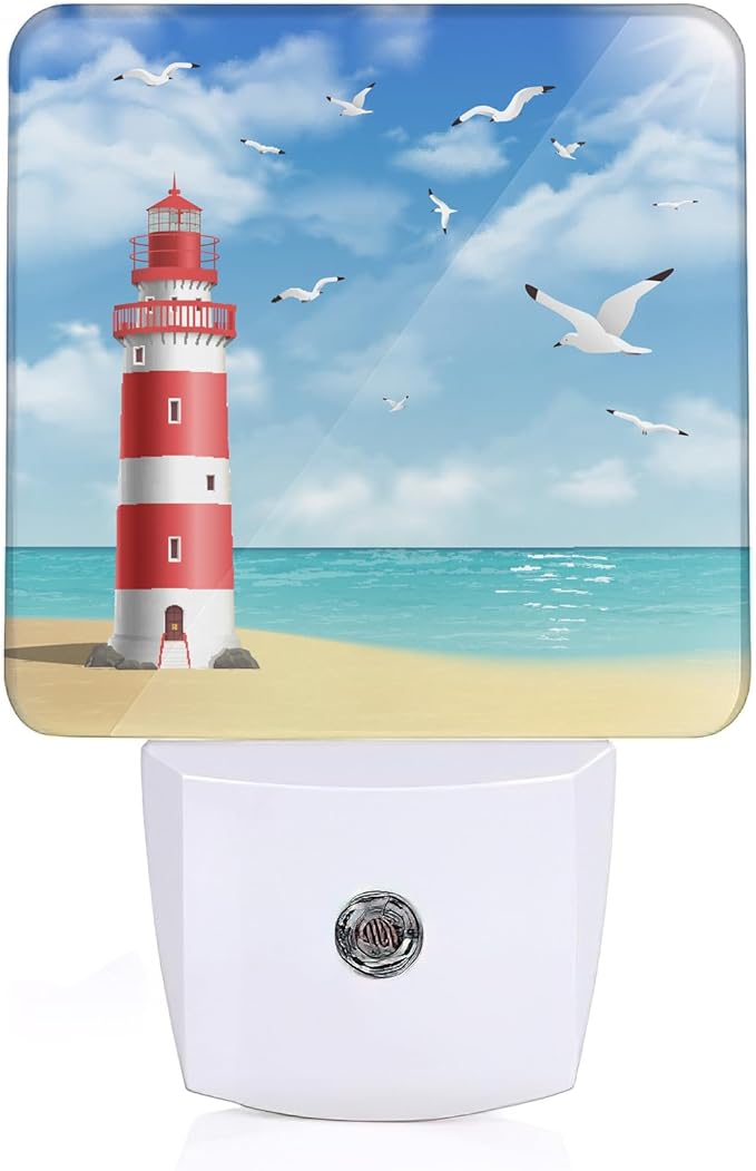 YASHILAIYA Lighthouse Night Light,Lighthouse On The Beach Night Lights Plug-in Dusk to Dawn Sensor Nightlights for Bedroom Bathroom Hallway Stairs