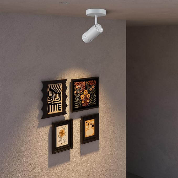 9W LED Zoomable Ceiling Spotlight, Dimmable Directional Wall Surface Fixture, Adjustable Beam Angle 10°–55°, Wired Home Indoor Accent Lighting for Corridor, Picture, Modern Interiors, White