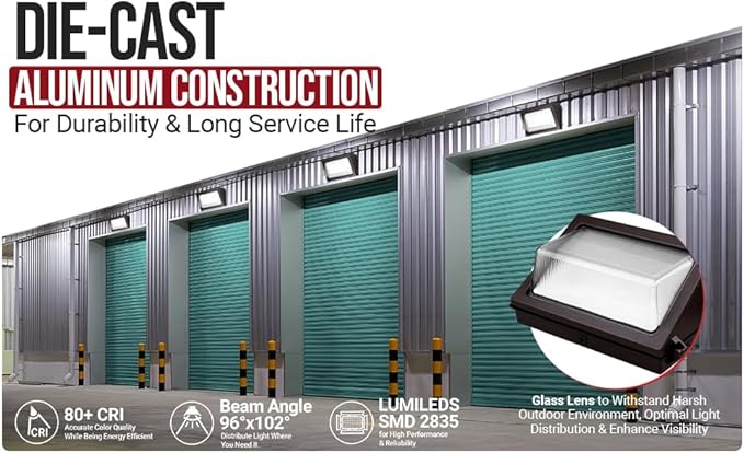RuggedGrade 80W LED Wall Pack - Durado Blade Series - 11,400 Lumens - 5000K Bright White - Semi Cut-Off - No Photocell - Black Housing - DLC 5.1 Premium