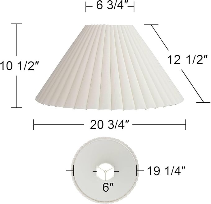 Lamp Shade 6.75" Top x 20.75" Bottom x 10.5" High x 12.5" Slant, 6" Diameter Inside Top x 19.25" Inside Bottom, Large Round Antique White Empire Fabric Box Pleat Spider Harp Finial - Springcrest