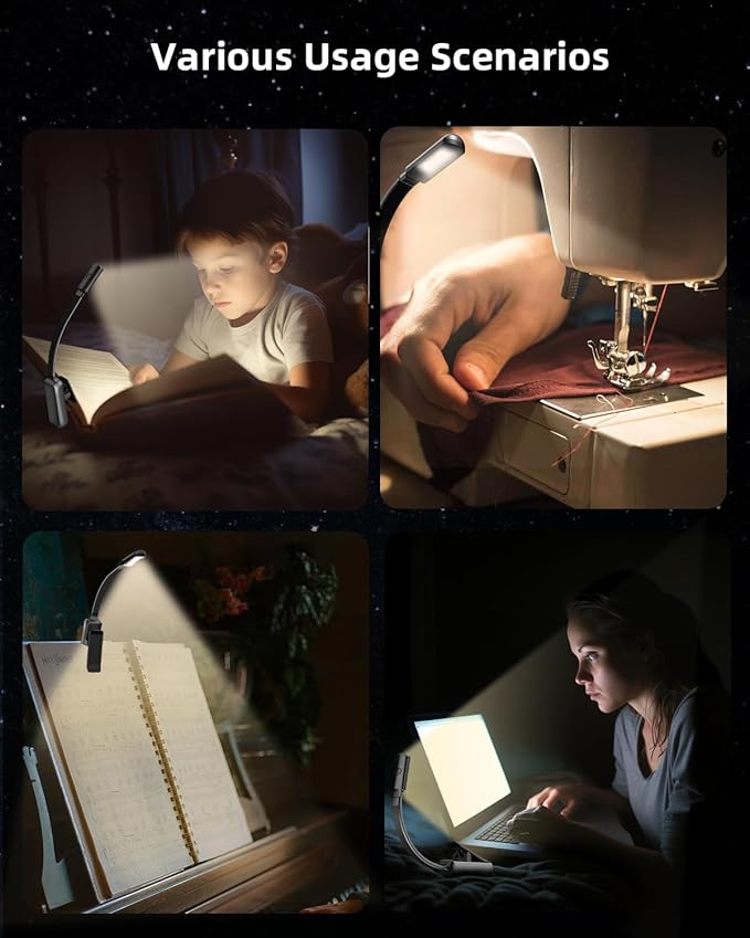 Book Light,Reading Lights for Books in Bed,AAA Battery Clip-On Led Reading Light with 3 Colors & Stepless Dimming,Portable and Ultra-Lightweight with Long Runtime(DarkBlack)