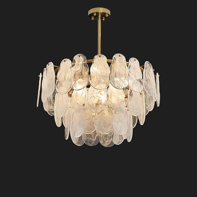 LOVEDIMA Gold Dining Room Chandelier Multi-Tier Lantern Pendant Lighting,Cloud Glass Metal Chandeliers Hanging Ceiling Light Fixtures (6-Light)