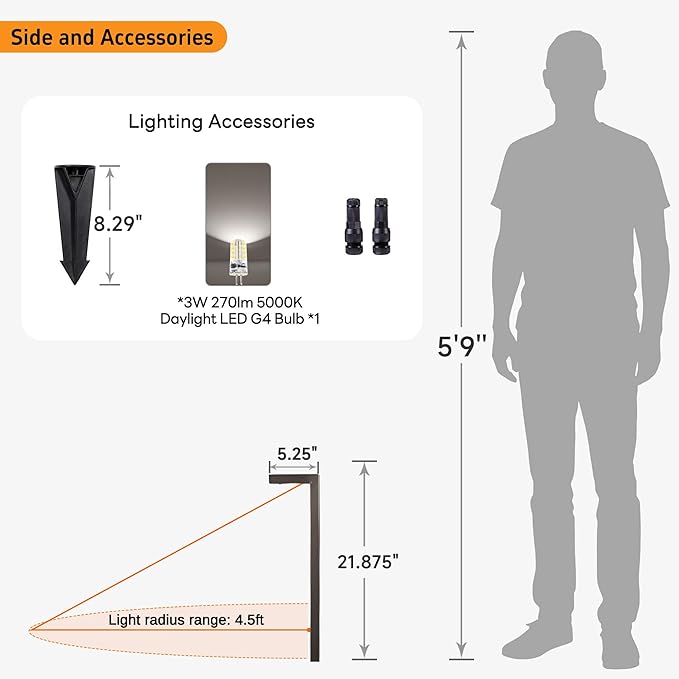 Gardenreet Brass Low Voltage Path Lights, Waterproof Landscape Pathway Light, 12V LED Outdoor Bronze L Shape Walkway Lamp for Driveway Sideway Garden with 3W 270LM 5000K G4 Bulb 4 Pack