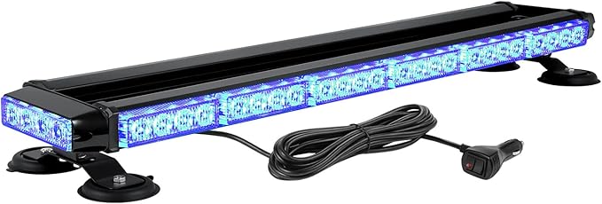 WOWTOU Roof Strong Magnetic Flashing 56 LED Blue Emergency Strobe Light Bar for Volunteer Firefighter EMS Law Enforcement Vehicles Police Cars, Double Side Safety Warning Beacon Lights