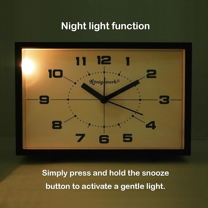 Analog Alarm Clock, 6 inch Silent Non Ticking Small Clock with Night Light, Battery Operated Simply Design for Bedroom, Bedside, Living Room, Room Decor, Desk, Table (Black)