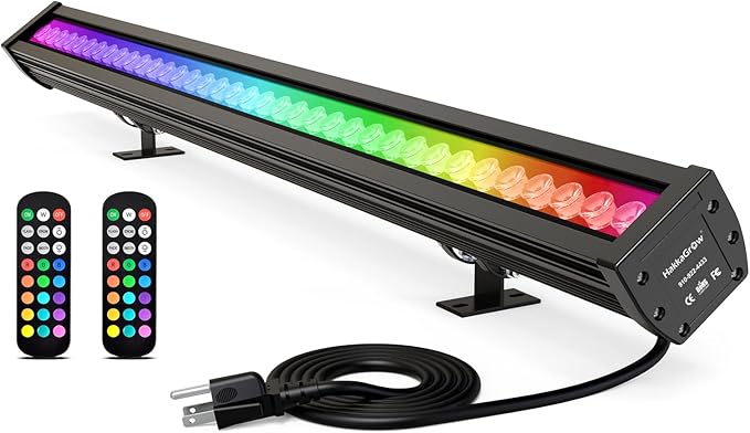 LED Wall Washer Light with RF Remote, 144W Color Changing Linear Wall Light Bar, 120V Waterproof Dimmable RGBW Landscape Spotlights for Outdoor & Indoor Lighting Projects