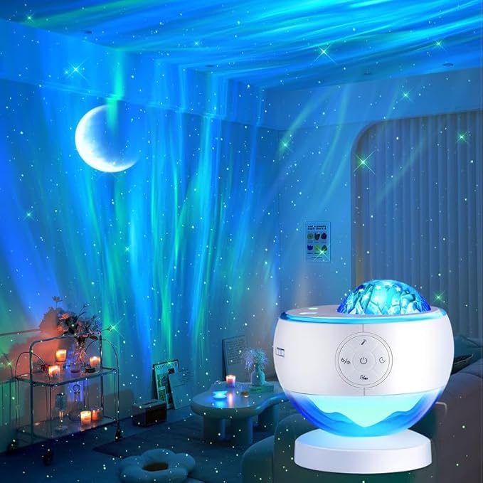 One Fire Northern Lights Projector,16Color Galaxy Projector for Bedroom, 15 White Noise Galaxy Light Projector, 5Moon Star Projector, Bluetooth Aurora Light Projector, Remote Timer Star Lights