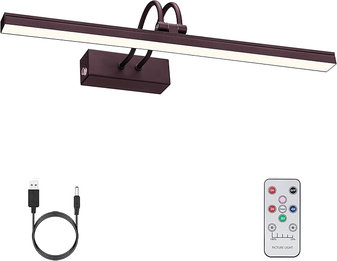 FUNCHDAY Picture Light Wireless, Rechargeable Battery Operated Painting Light with Remote, Dimmable 48 LED Art Lighting, 16" Picture Lights for Wall Paintings,Gallery Display,Dartboard (Dark Bronze)