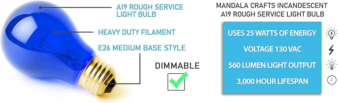 Mandala Crafts Clear 25 Watt Blue Light Bulbs E26 Medium Base 120V 25W Blue Bulbs