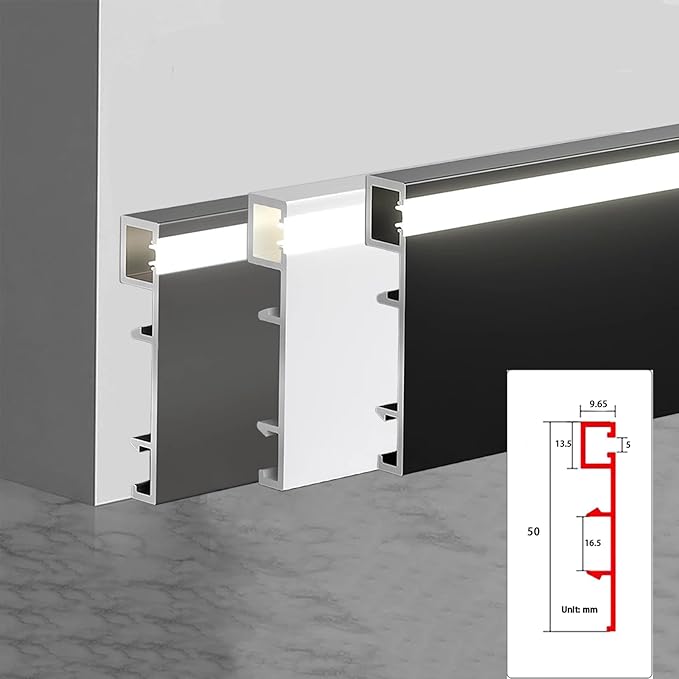 28 Pack LED Aluminum Metal Baseboard Trim 50 x 2500mm 1.97” x 8.2’ Total 229.7 ft 70 meters, Matte Black LED Light Aluminum Wall Base Board Cover Molding Skirting Trim, Surface Base Mounted Side Light