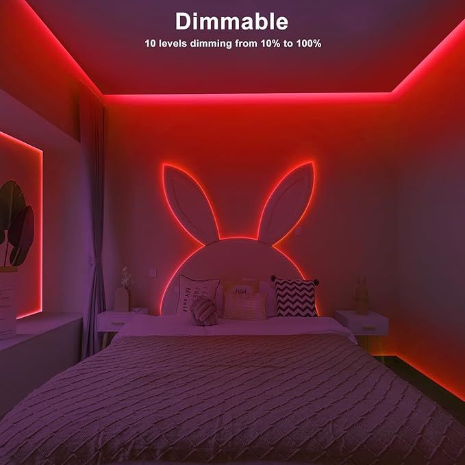 16.4ft Red COB Led Strip Lights with RF Remote, Dimmable Bright Dotless Adhesive Indoor Led COB Light Strip for Cabinet, Painting, Room, Bed