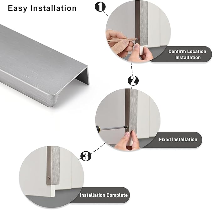 Satanga Edge Finger Tab Pull for cabinets Kitchen Concealed Drawer pulls Aluminum Flat Hidden Back Mount Door Handle for Home Pack of 6 Modern Brushed Nickel 5" Hole Center Easy Installation